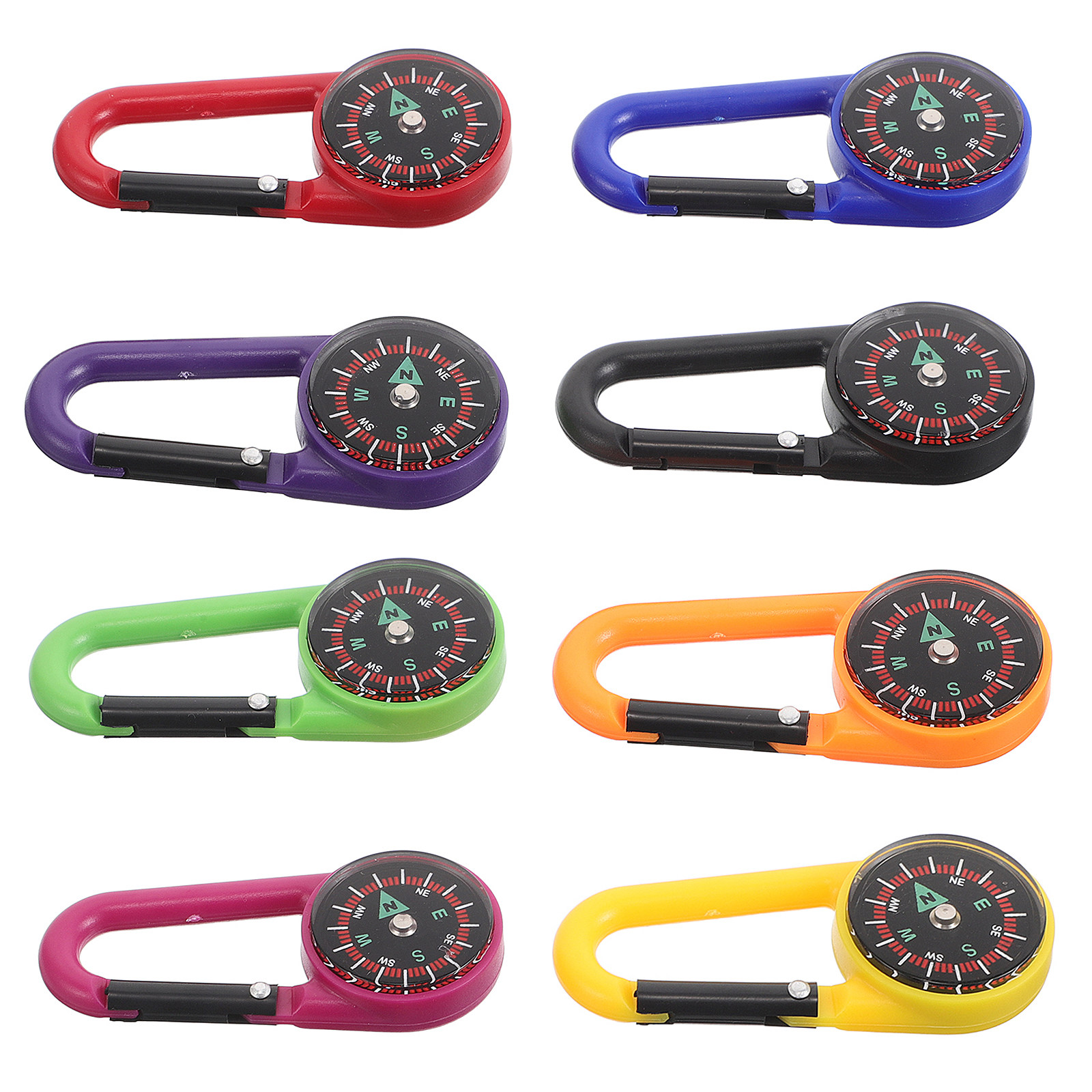 Compass Keychain Mini - 8Pcs Essential Mini Compass Carabiner Hook